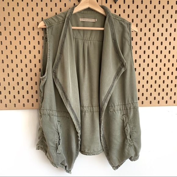 🎉Host Pick🎉 MAX JEANS Olive Green Utility Vest Draped Size Large - Picture 2 of 13